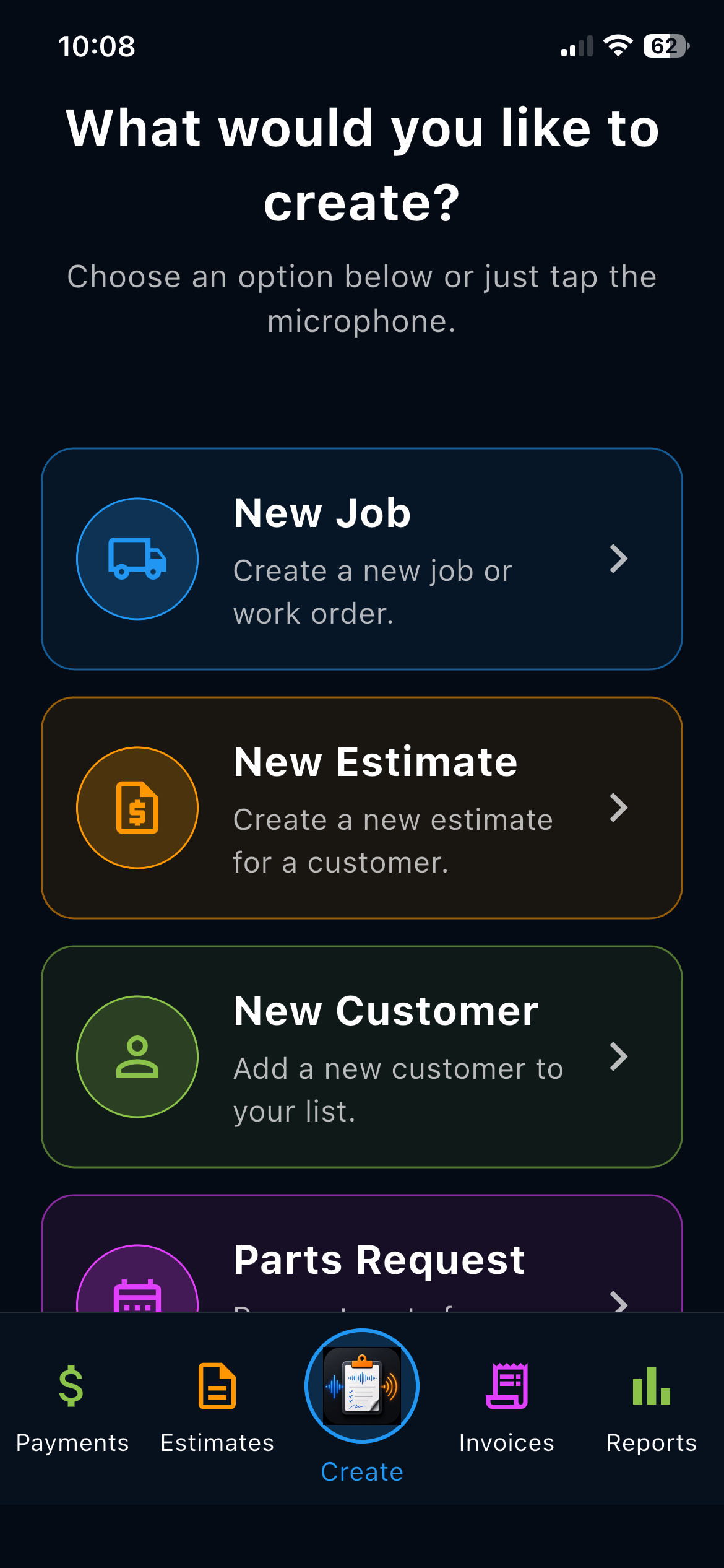 Create a new service order
