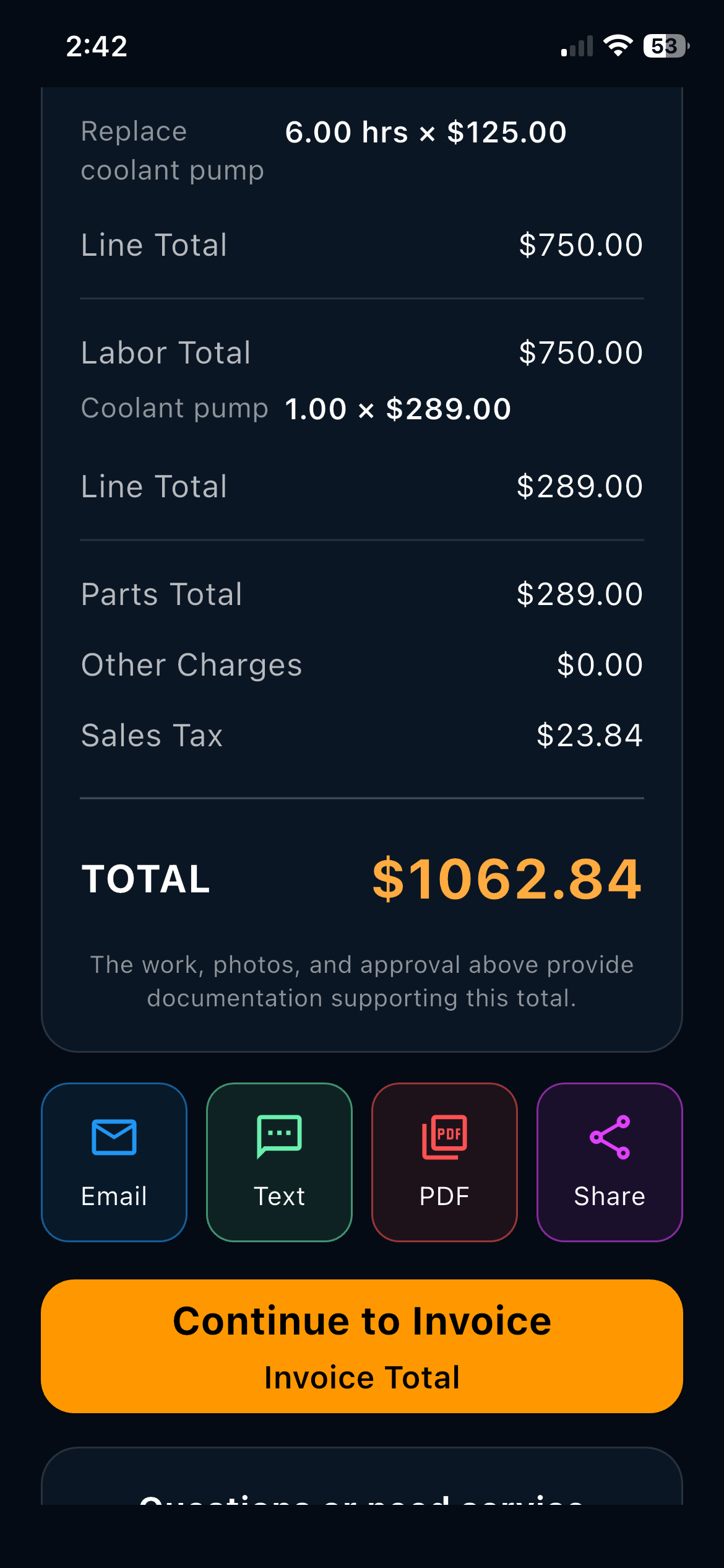 Professional invoice summary